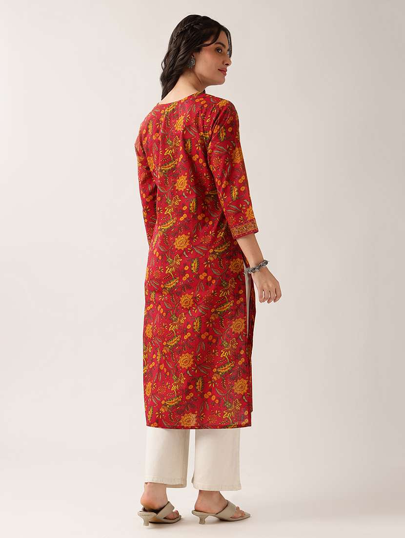 women printed three quarter sleeve straight kurta - 22604039 -  Standard Image - 4