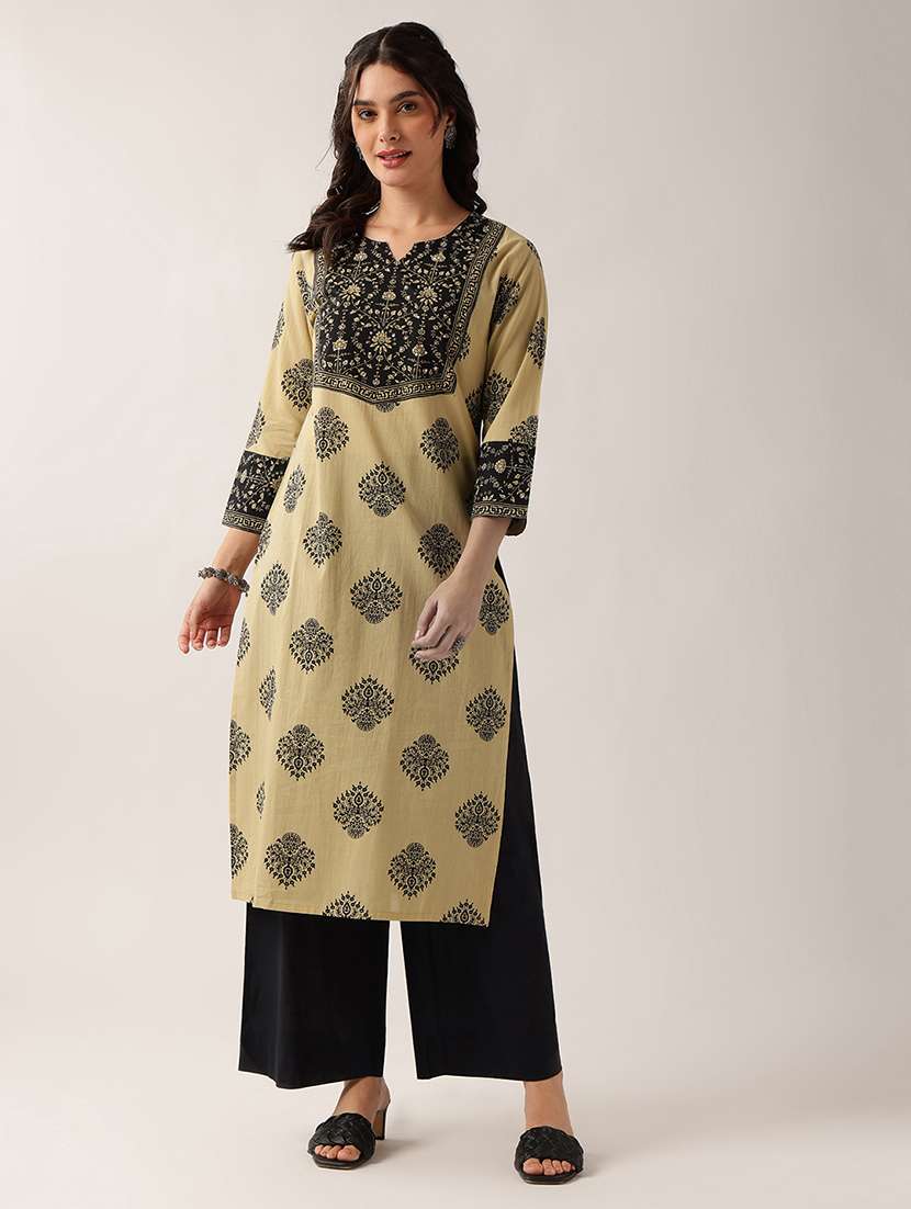 women printed three quarter sleeve straight kurta - 22604041 -  Standard Image - 1