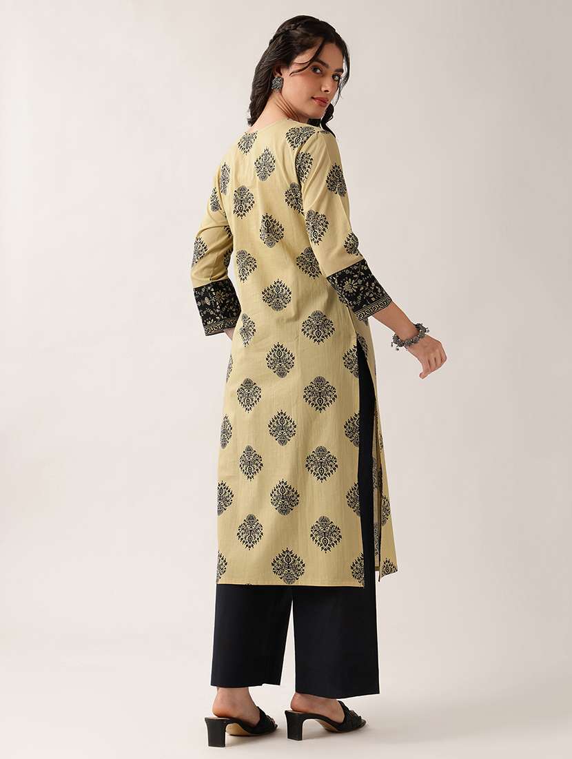 women printed three quarter sleeve straight kurta - 22604041 -  Standard Image - 4