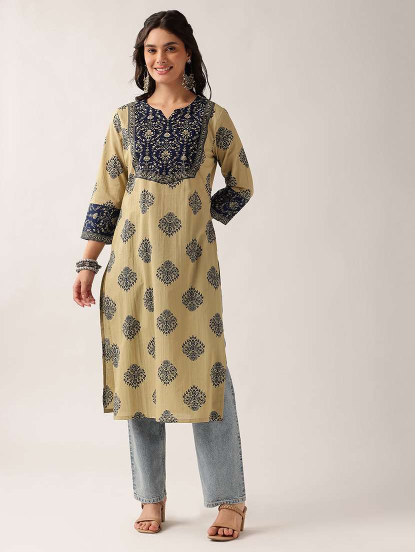 women printed three quarter sleeve straight kurta - 22604042 -  Standard Image - 1