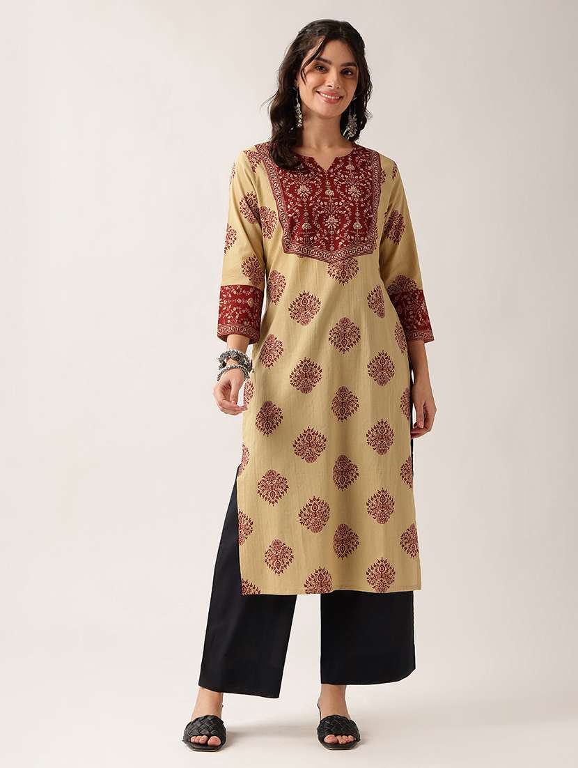 women printed three quarter sleeve straight kurta - 22604043 -  Standard Image - 1