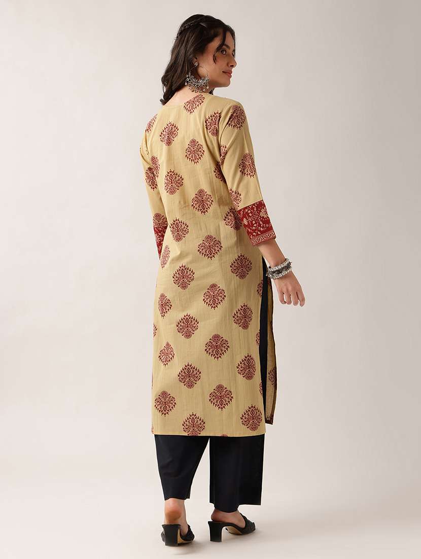 women printed three quarter sleeve straight kurta - 22604043 -  Standard Image - 4