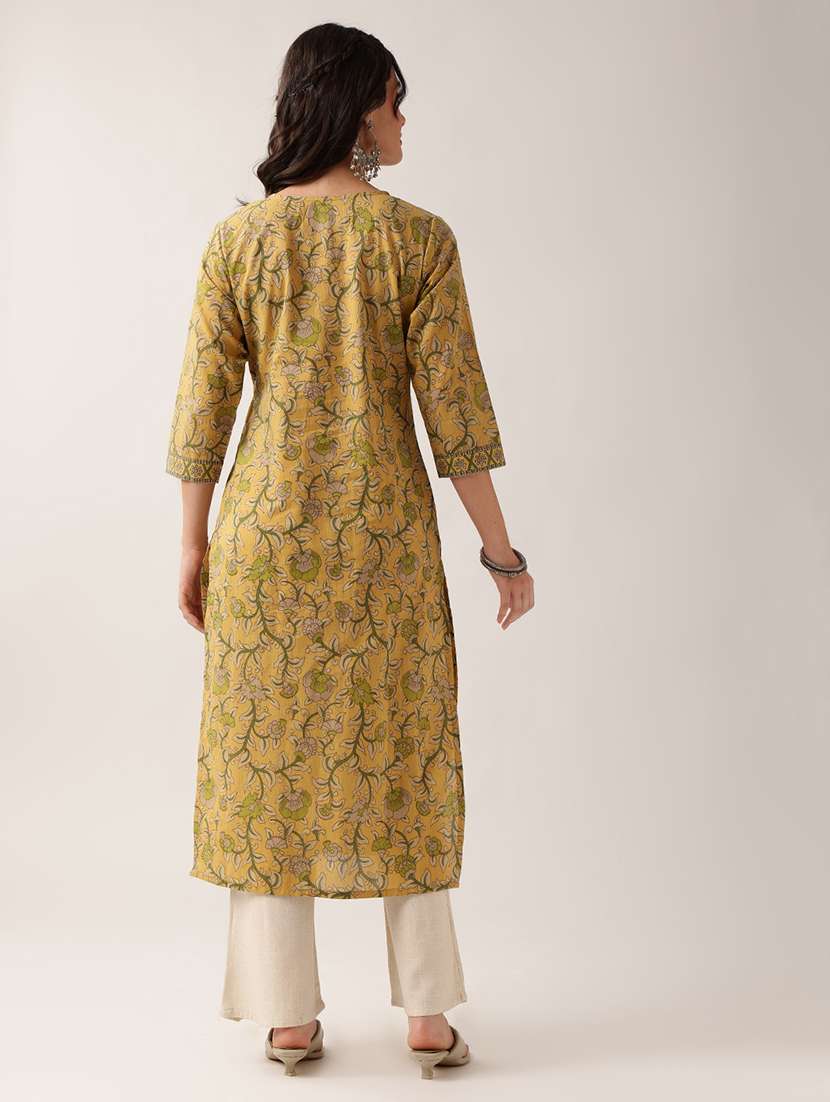 Women Printed Three Quarter Sleeve Straight Kurta - 22604045 -  Standard Image - 4