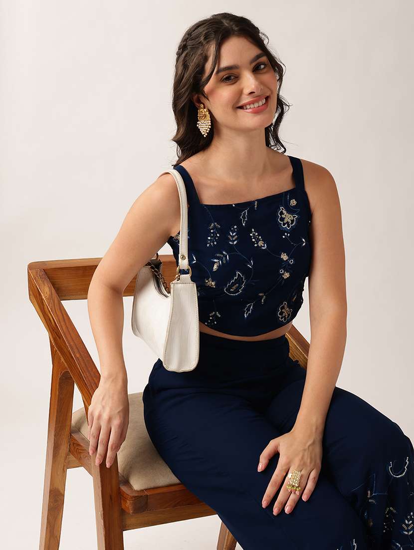 women embroidered sleeveless top and trouser co-ord set - 22604051 -  Standard Image - 1