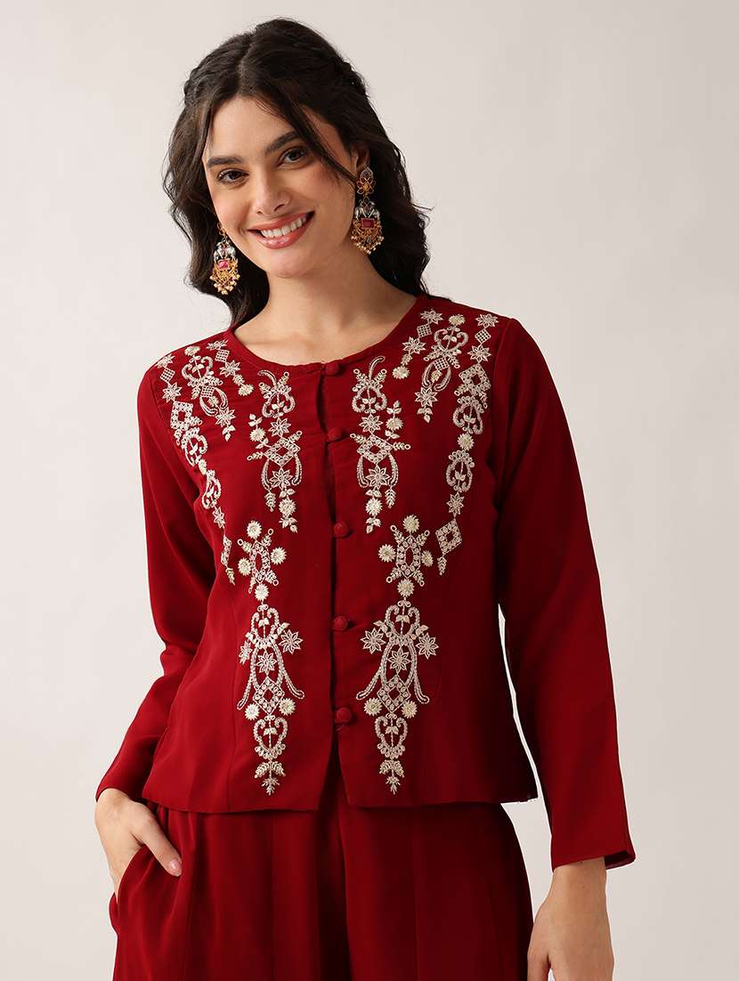 women embroidered long sleeves ethnic co-ord set - 22604053 -  Standard Image - 1