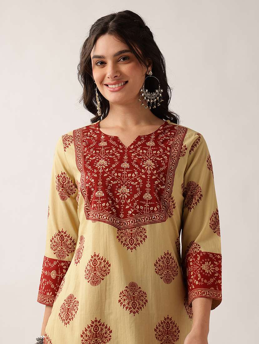 women printed three quarter sleeves kurta pant set with dupatta - 22604059 -  Standard Image - 1