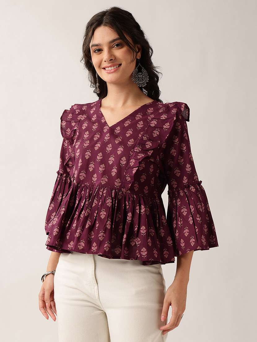 Women Printed Bell Sleeves Peplum Top - 22604066 -  Standard Image - 1