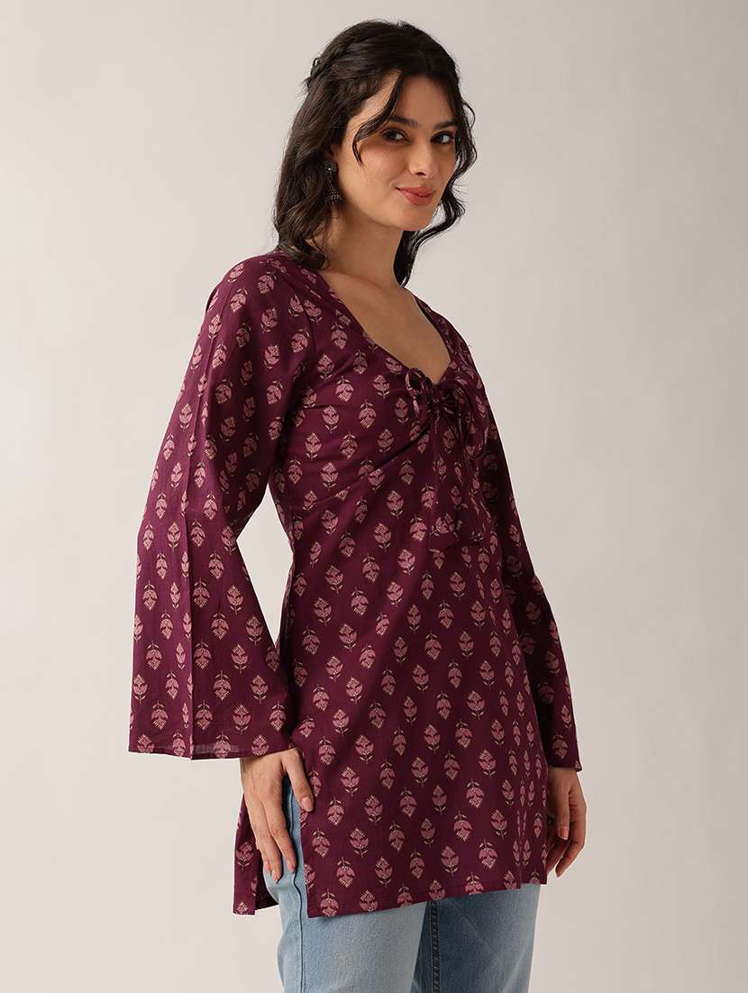 Women Printed Long Sleeves Straight Kurti - 22604078 -  Standard Image - 1