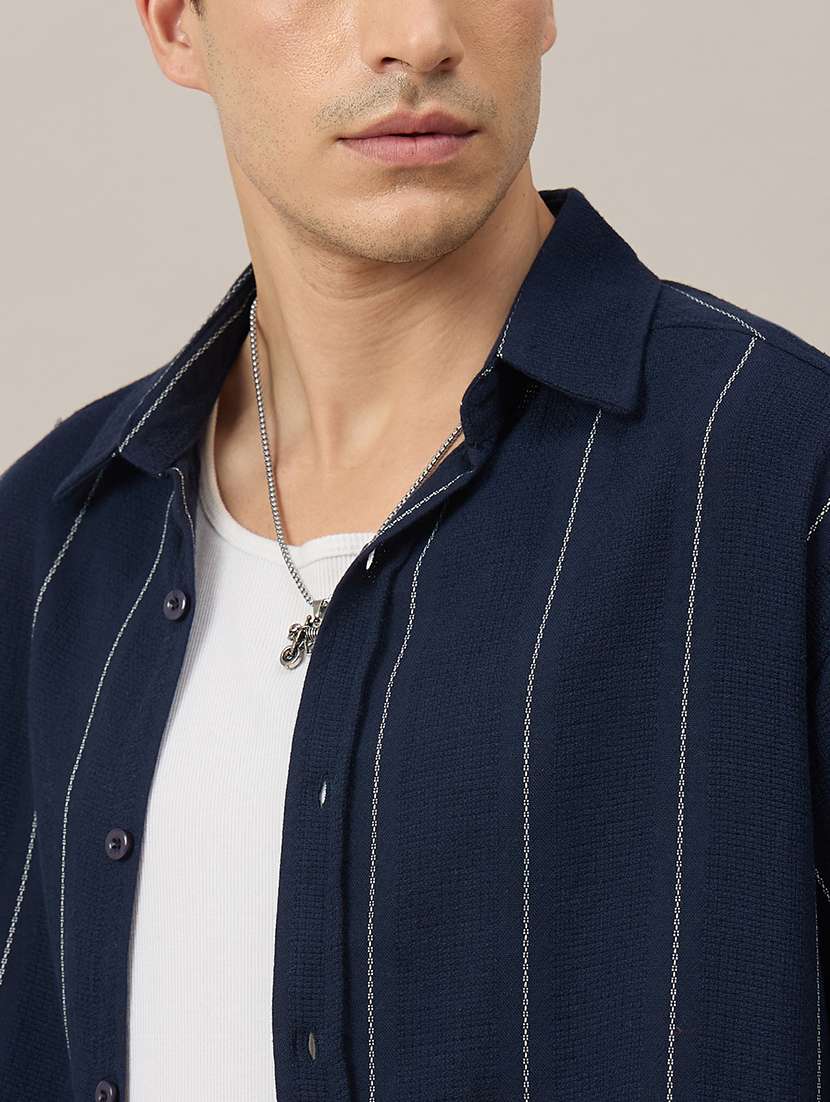 men striped short sleeve oversized casual shirt - 22604081 -  Standard Image - 1