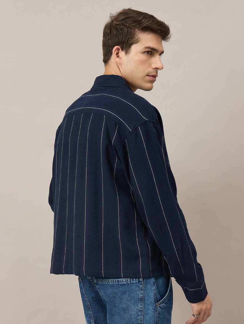 men striped short sleeve oversized casual shirt - 22604081 -  Standard Image - 4