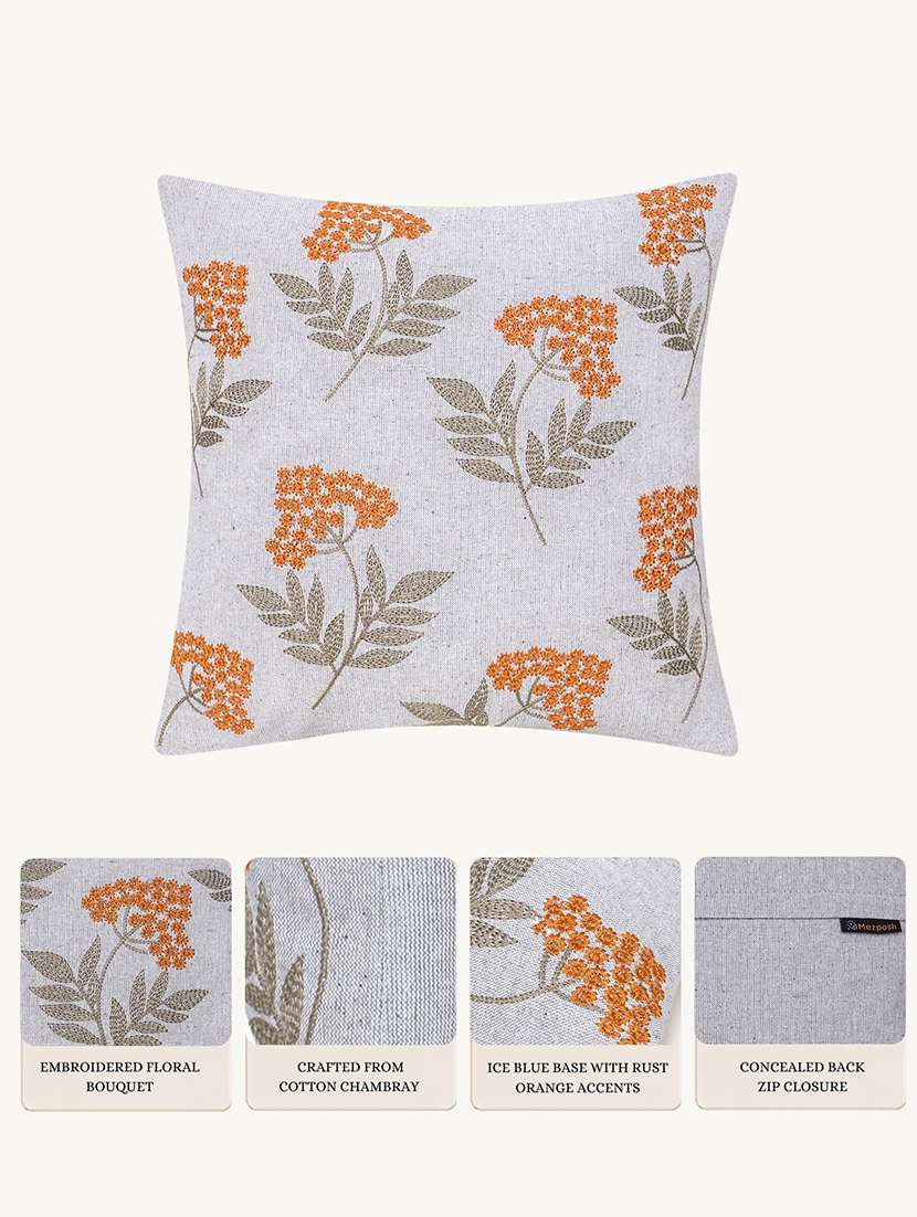 floral embroidered cotton cushion cover with zip closure - 22604097 -  Standard Image - 4
