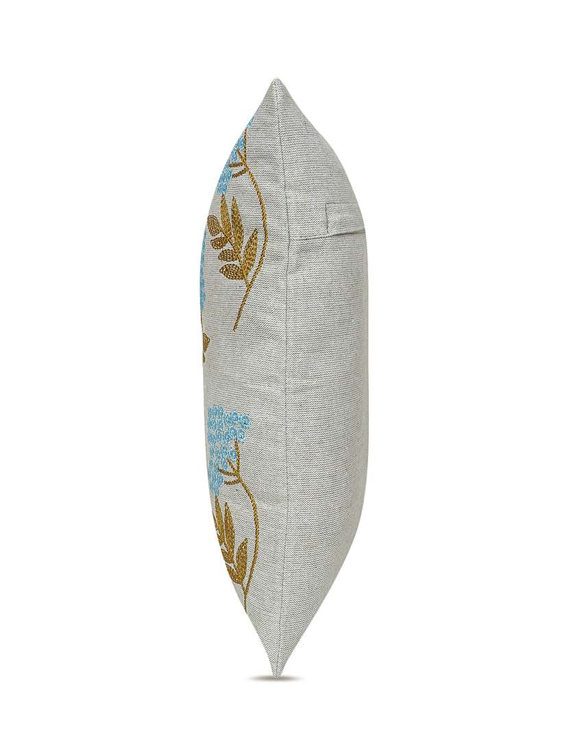 floral embroidered cotton cushion cover with zip closure - 22604098 -  Standard Image - 1