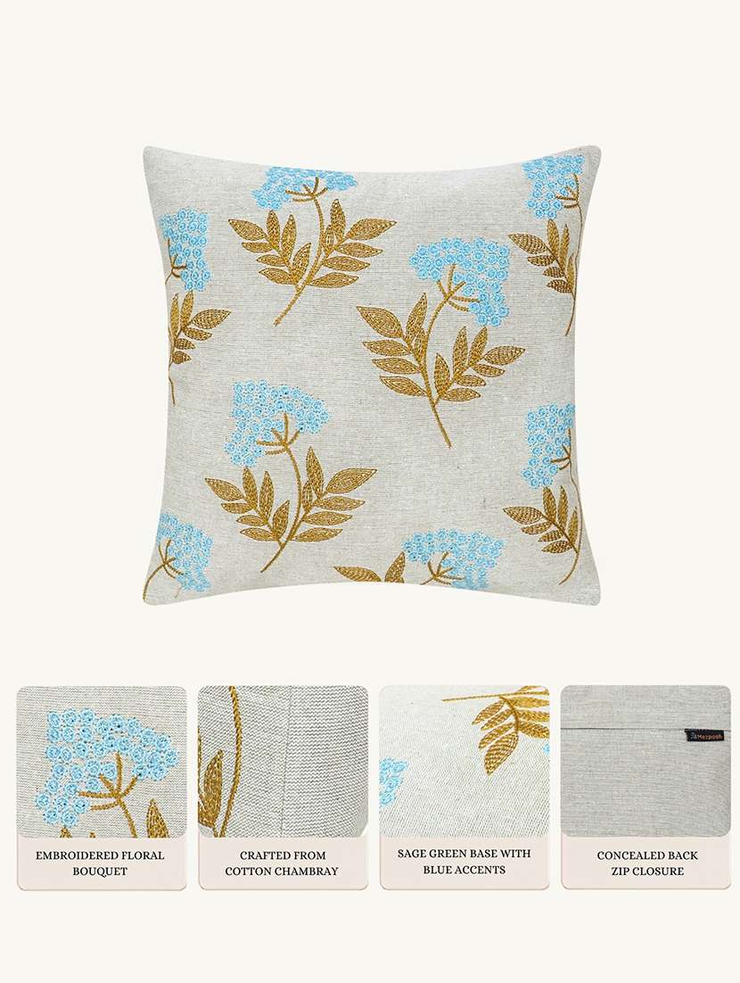 floral embroidered cotton cushion cover with zip closure - 22604098 -  Standard Image - 4