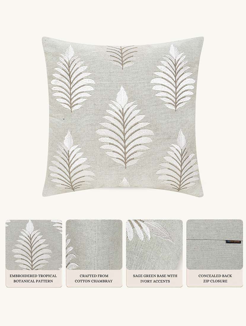 floral embroidered cotton cushion cover with zip closure - 22604099 -  Standard Image - 4