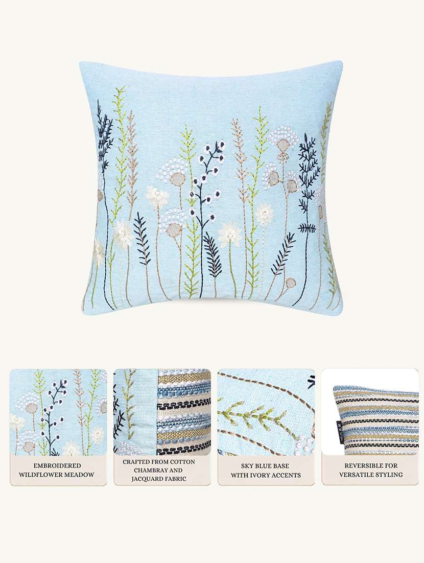floral embroidered cotton cushion cover with zip closure - 22604101 -  Standard Image - 4
