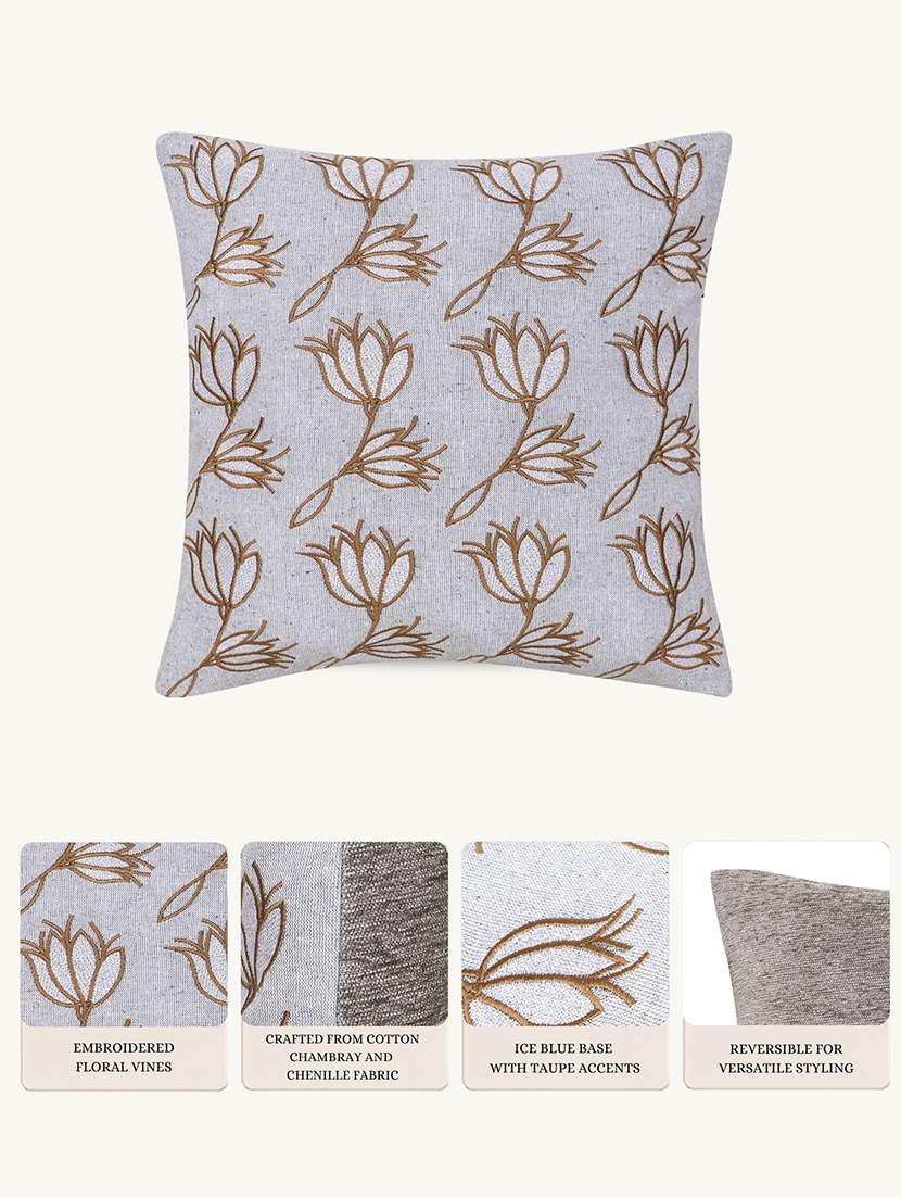 floral embroidered cotton cushion cover with zip closure - 22604103 -  Standard Image - 4