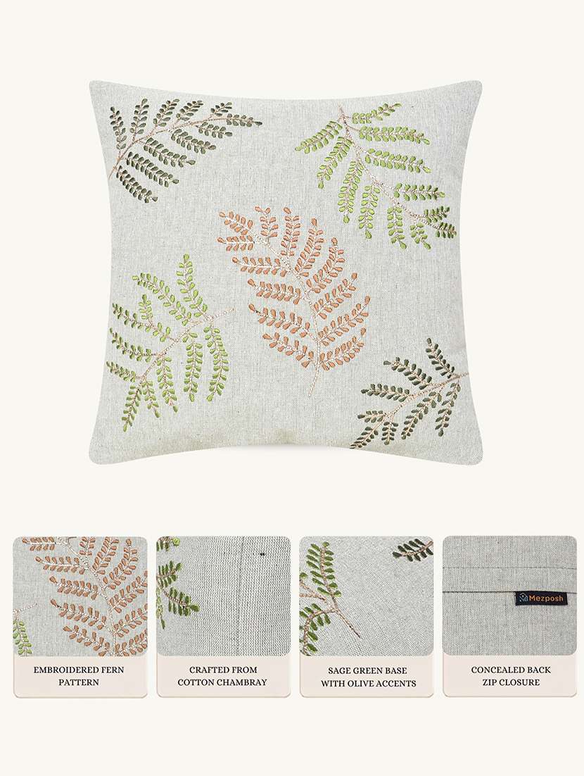 Floral Embroidered Cotton Cushion Cover With Zip Closure - 22604107 -  Standard Image - 4