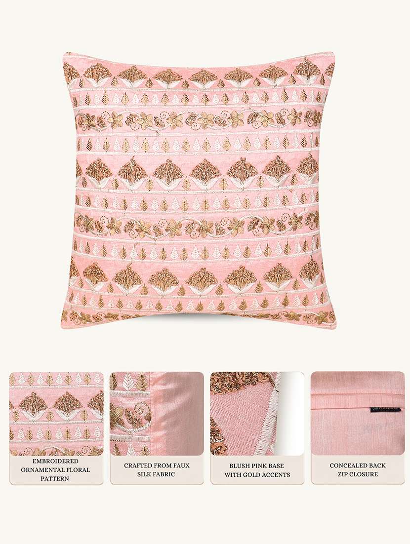 floral embroidered cotton cushion cover with zip closure - 22604109 -  Standard Image - 4