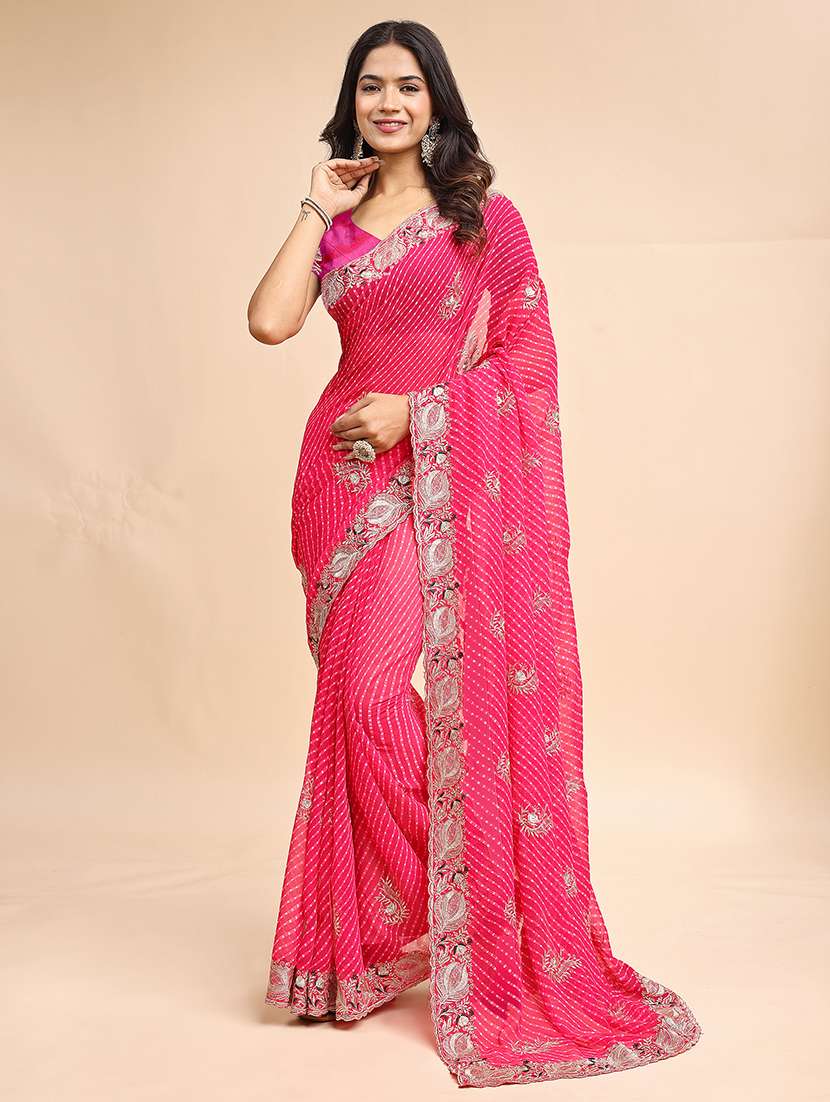 women leheriya printed saree with blouse