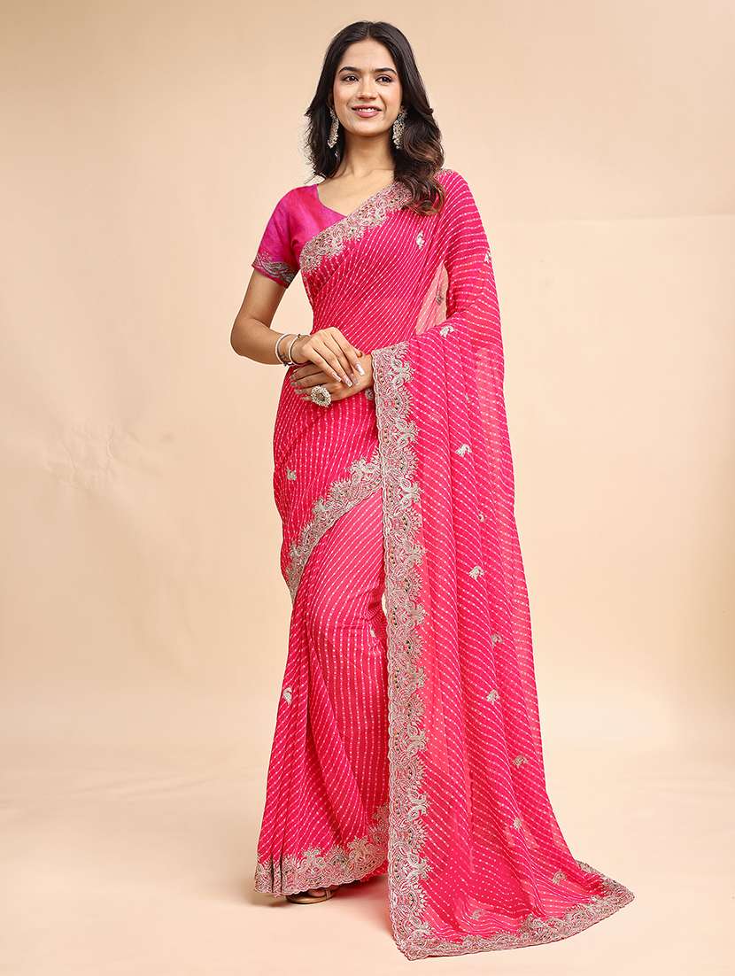 women leheriya printed saree with blouse