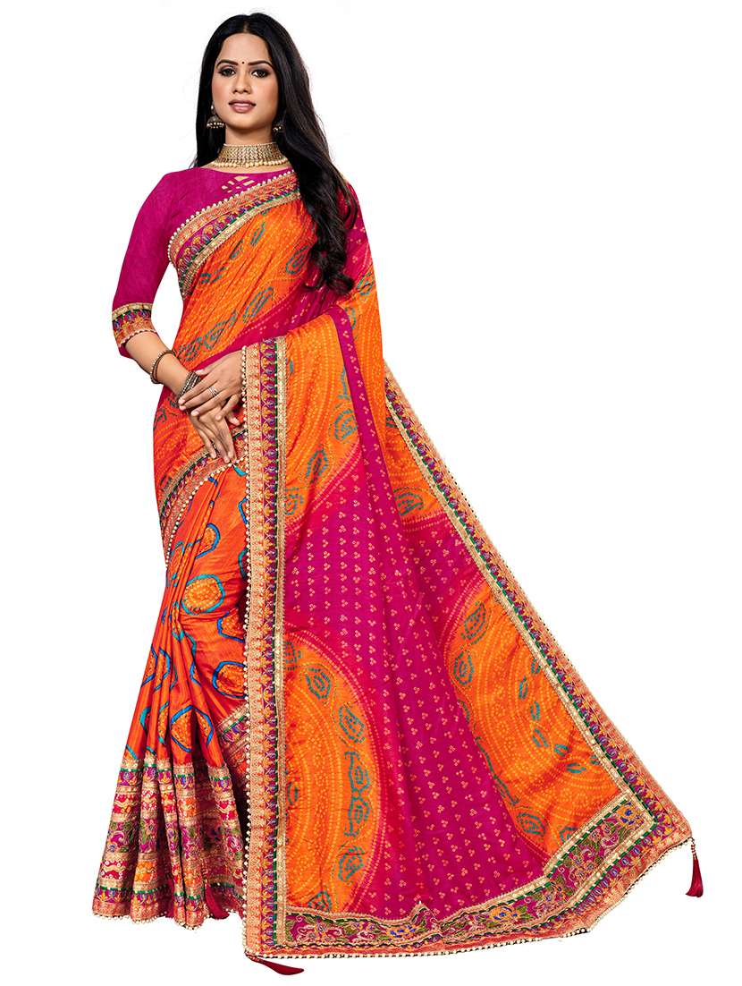 women bandhani printed half & half saree with blouse