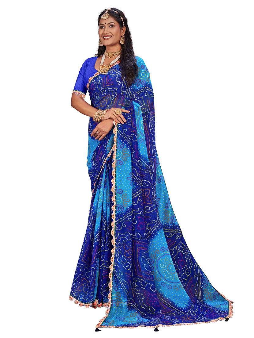 women bandhani printed saree with blouse