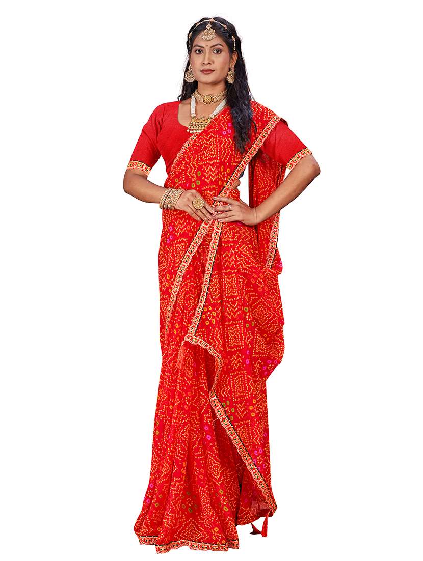 women bandhani printed saree with blouse