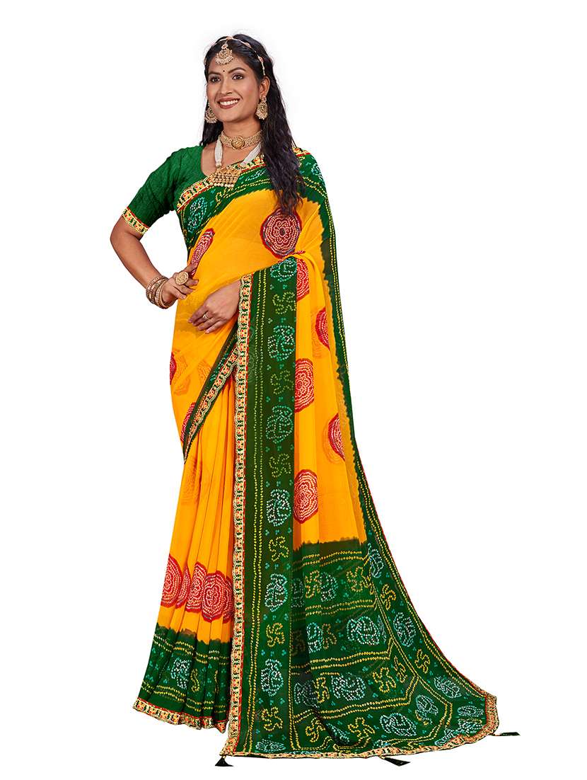 women bandhani printed saree with blouse