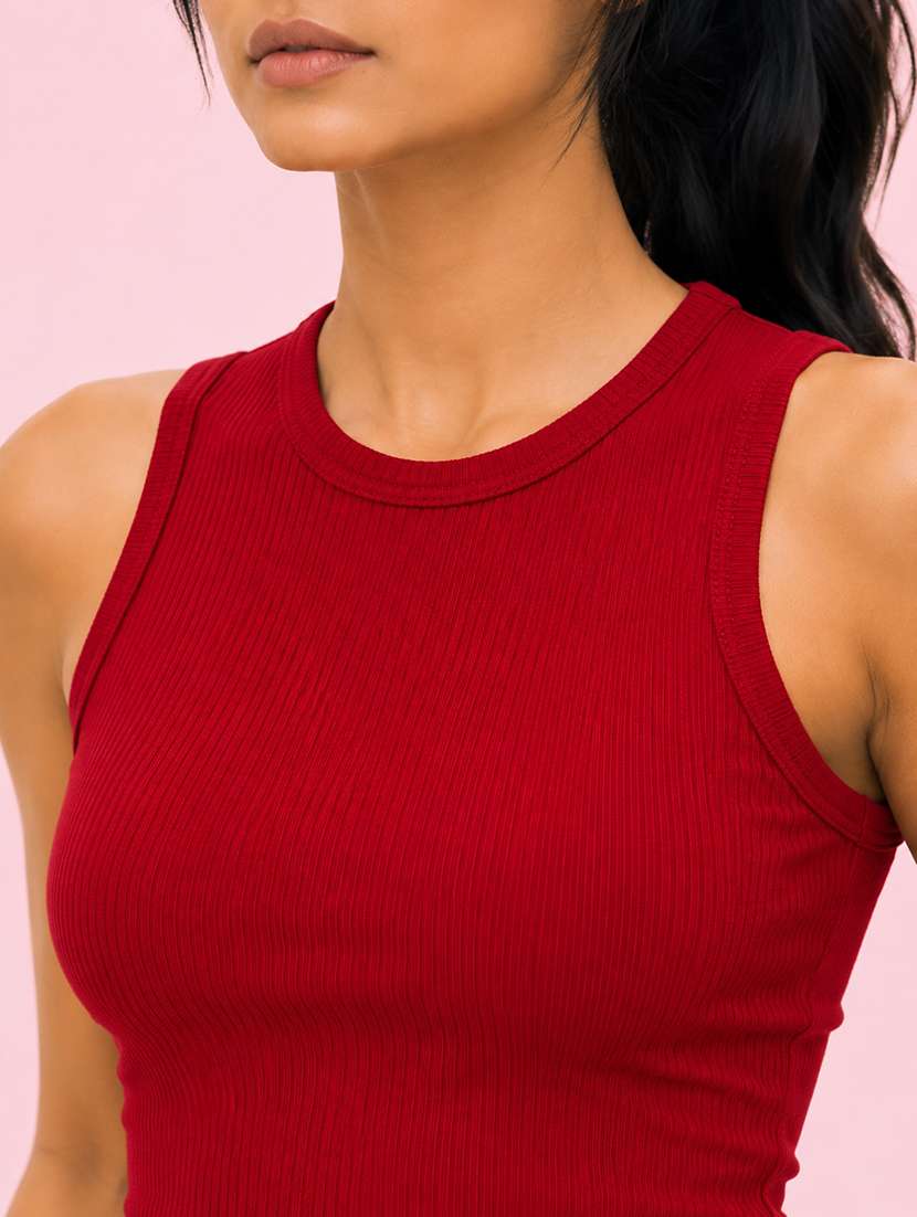 yonge women's sleeveless solid scoop neck maroon tank top - 22604253 -  Standard Image - 1