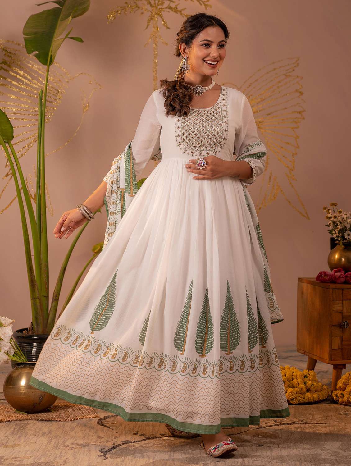 Women Printed Three Quarter Sleeves Kurta Dupatta Set - 22604283 -  Standard Image - 4