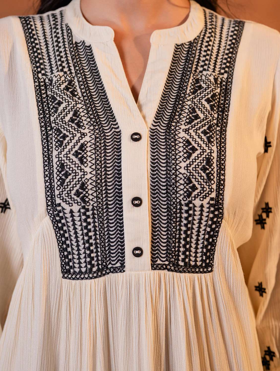 women embroidered three quarter sleeves tiered dress - 22604285 -  Standard Image - 4