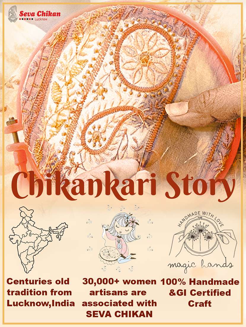 women solid with work three quarter sleeve chikankari kurta - 22604292 -  Standard Image - 6