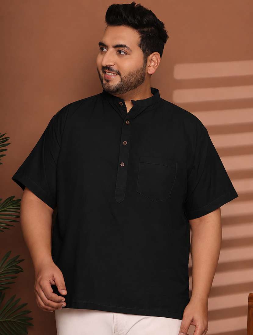 men solid mandarin neck short kurta