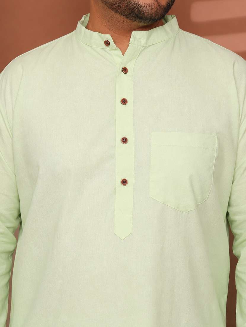 Men Solid Mandarin Neck Long Kurta - 22604313 -  Standard Image - 1