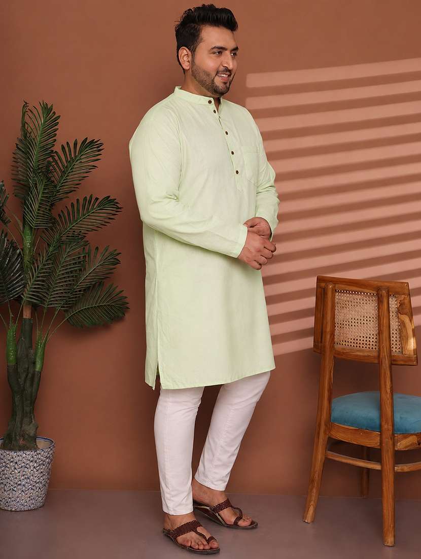 Men Solid Mandarin Neck Long Kurta - 22604313 -  Standard Image - 4