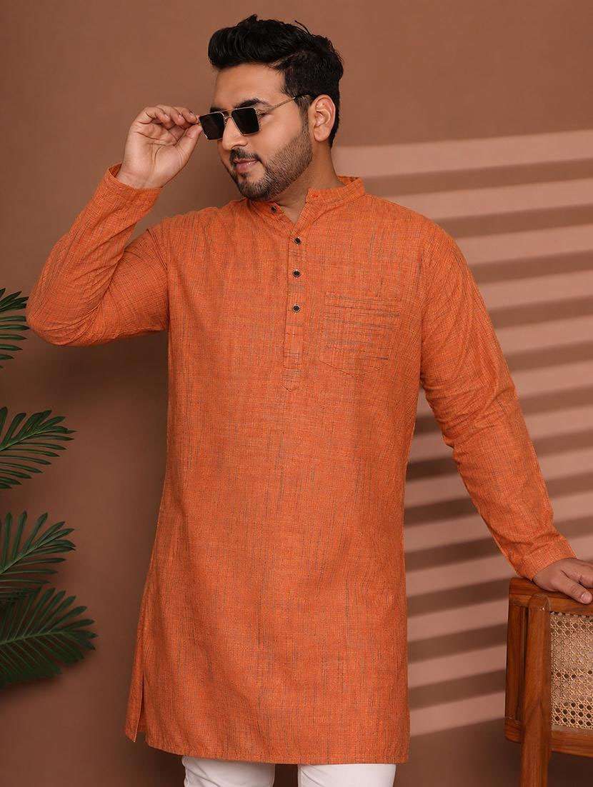 men self design mandarin neck long kurta