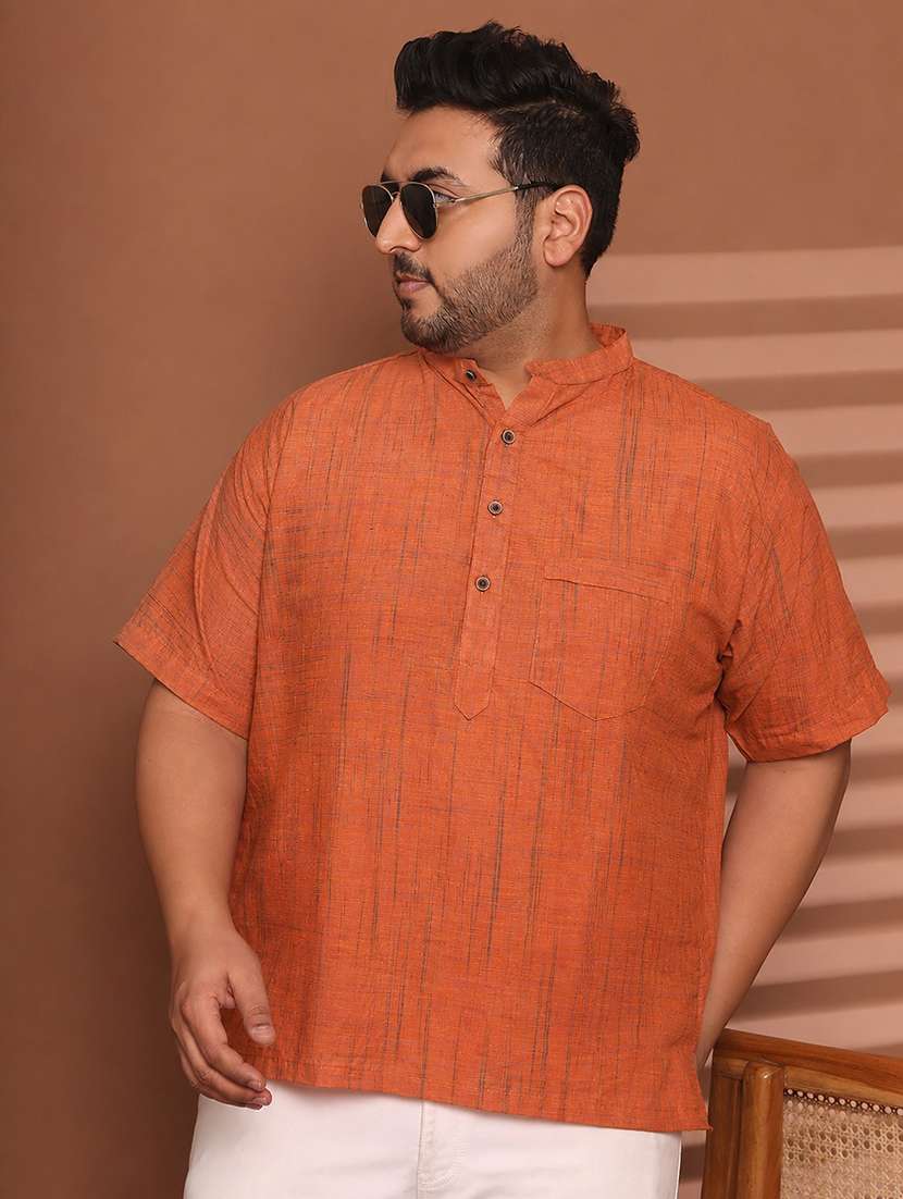 men self design mandarin neck short kurta