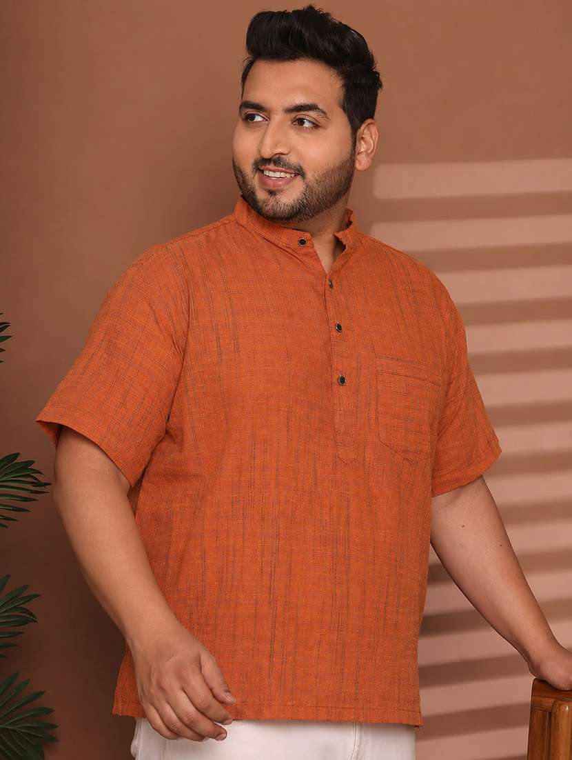 Men Self Design Mandarin Neck Short Kurta - 22604316 -  Standard Image - 4