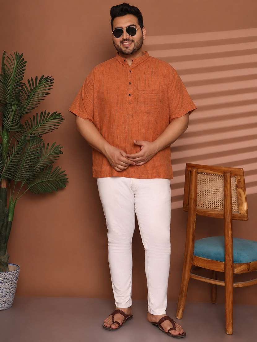 Men Self Design Mandarin Neck Short Kurta - 22604316 -  Standard Image - 6