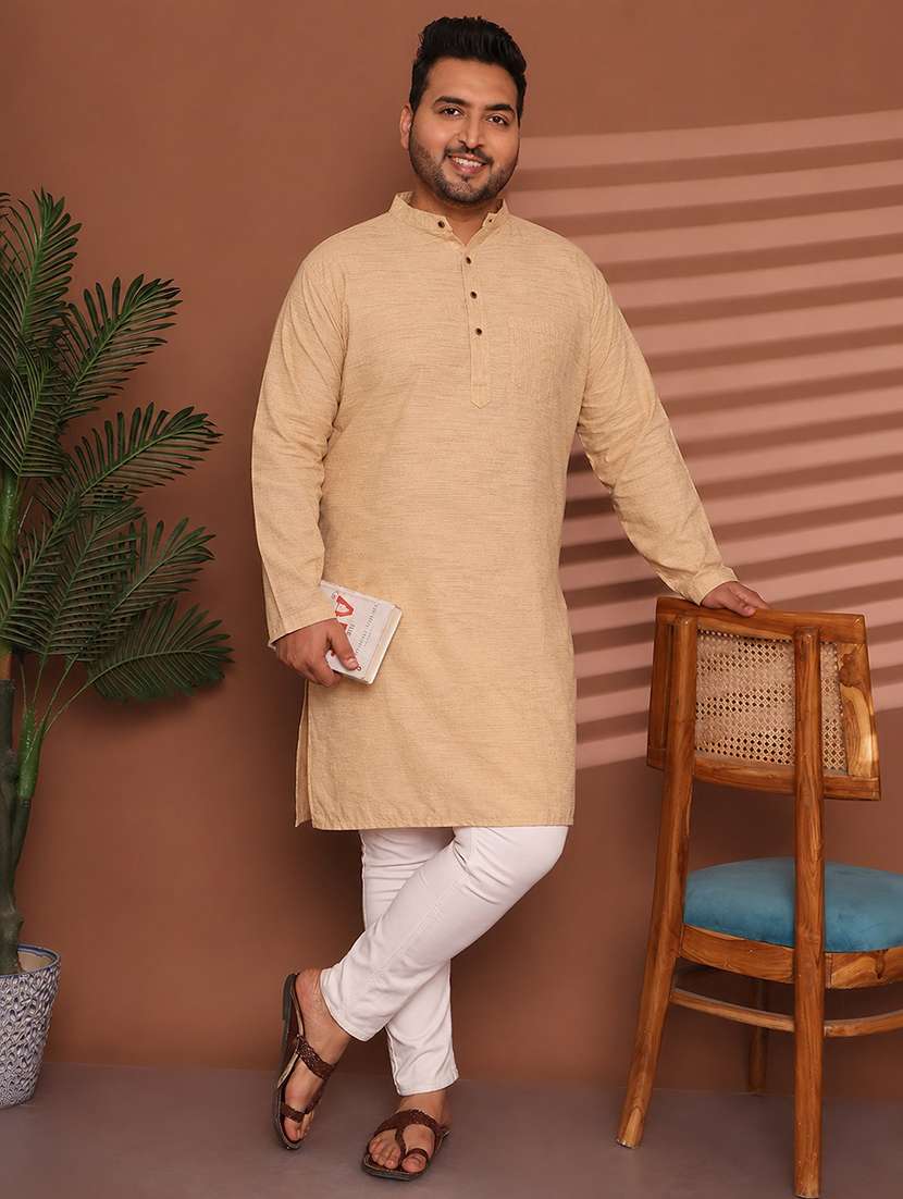 men self design mandarin neck long kurta