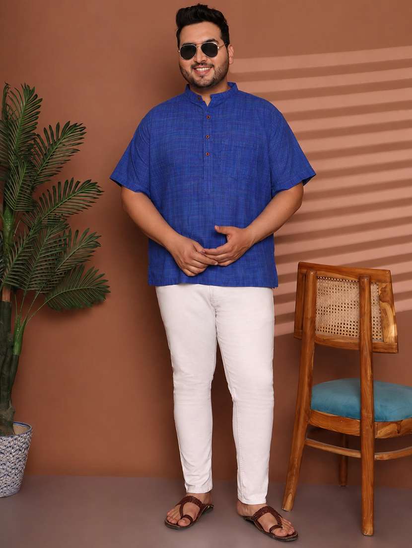 Men Self Design Mandarin Neck Short Kurta - 22604322 -  Standard Image - 6