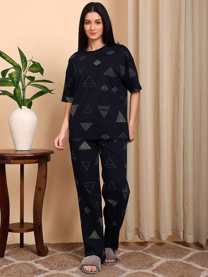 women printed short sleeves nightwear set