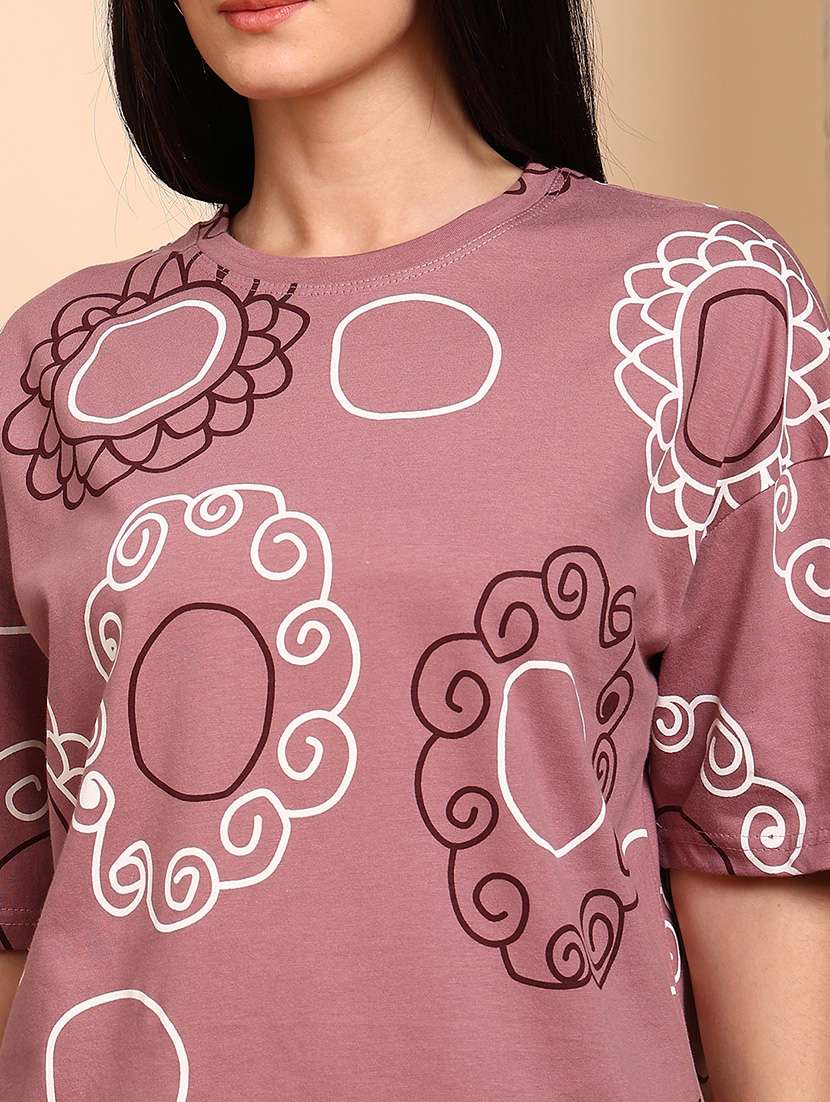 Women Printed Short Sleeves Nightwear Set - 22604343 -  Standard Image - 1