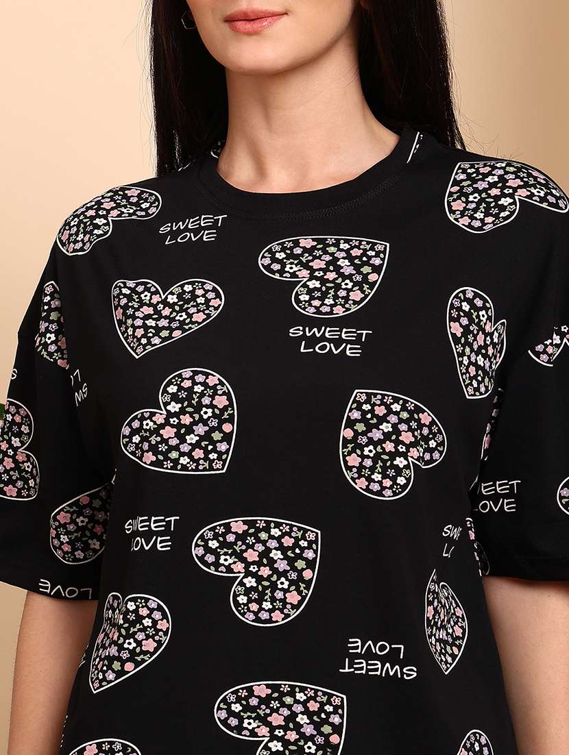 Women Printed Short Sleeves Nightwear Set - 22604344 -  Standard Image - 1