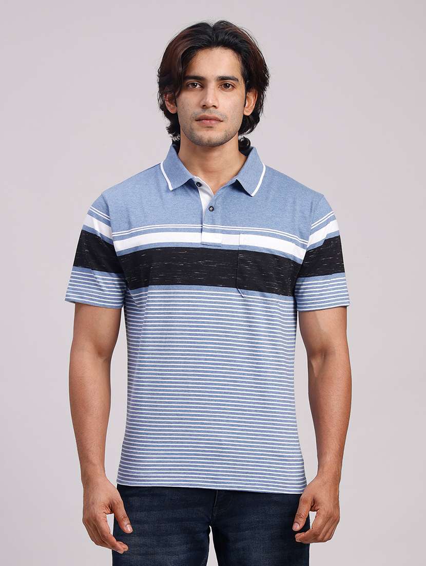 men striped short sleeve regular fit polo t-shirt