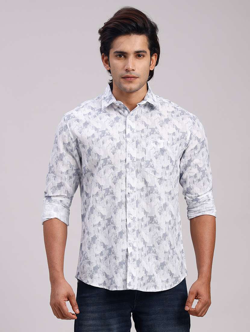 men printed collared slim fit casual shirt