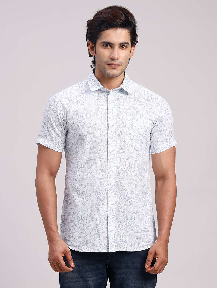 men printed collared slim fit casual shirt