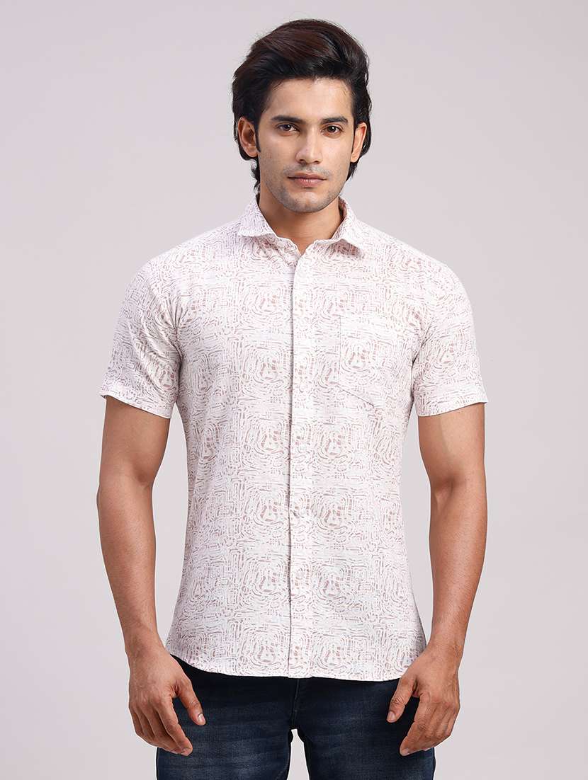 men printed collared slim fit casual shirt