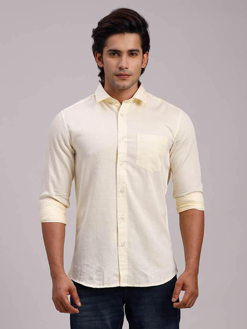 men solid collared slim fit casual shirt