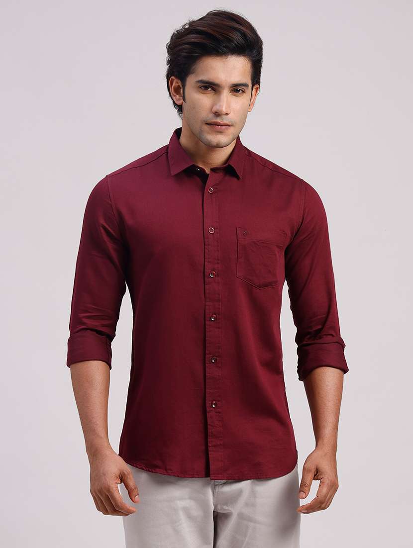 men solid collared slim fit casual shirt